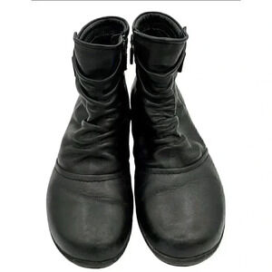 Dansko Women Sz 36 EUR Black Leather Zip Wedge Slouch Ankle Fashion Boots Bootie
